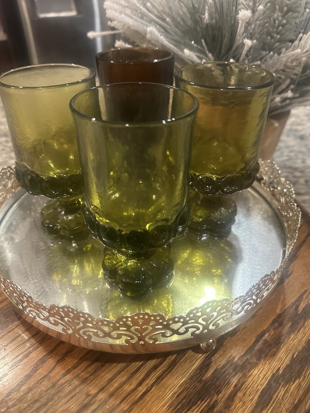 Vintage Franciscan Tiffin Madeira Footed Glass Goblets 3 Green 1 Brown